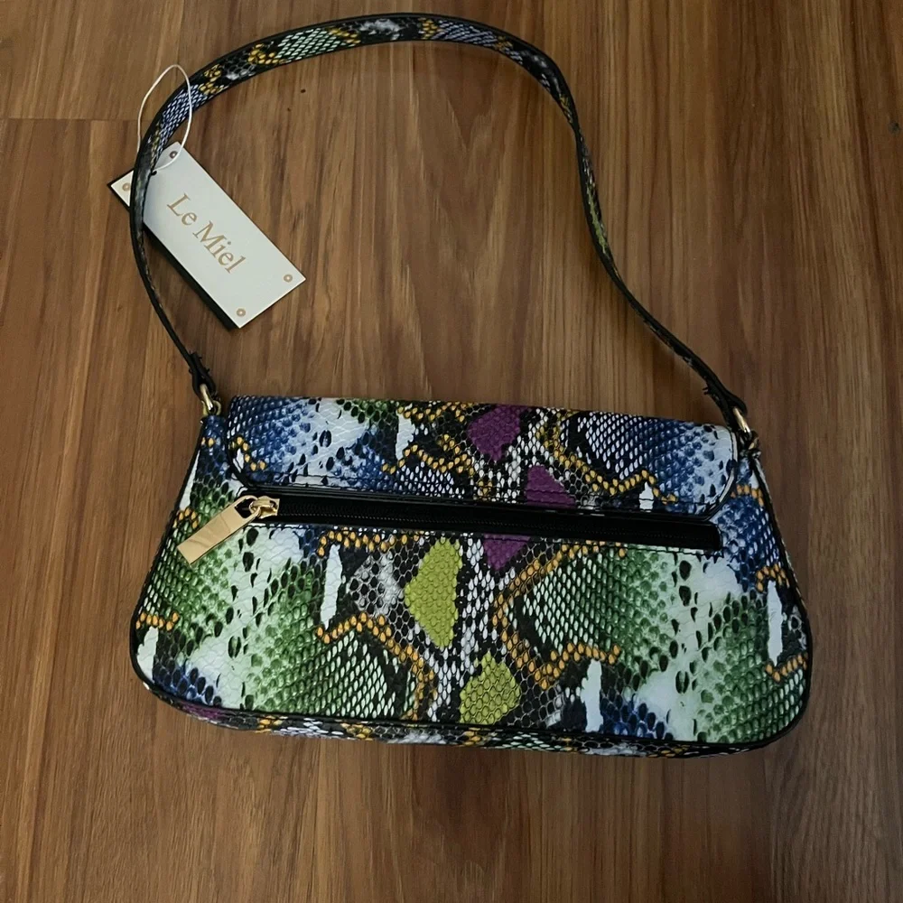 NWT Le Miel Multicolored vegan leather peta approved snakeskin purse